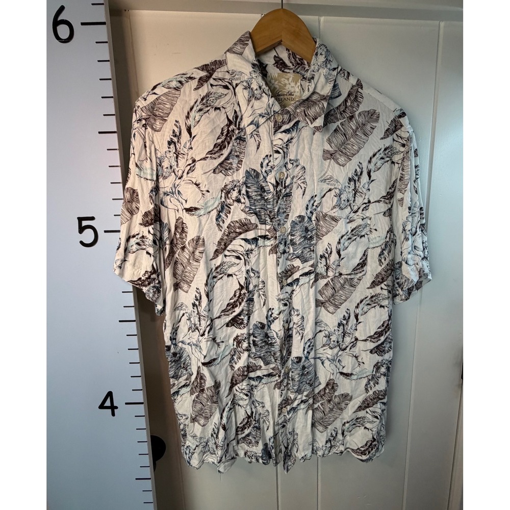 Tasso Elba Island Hawaiian Button-down Men's Shirt White Blue Floral Large Beach
